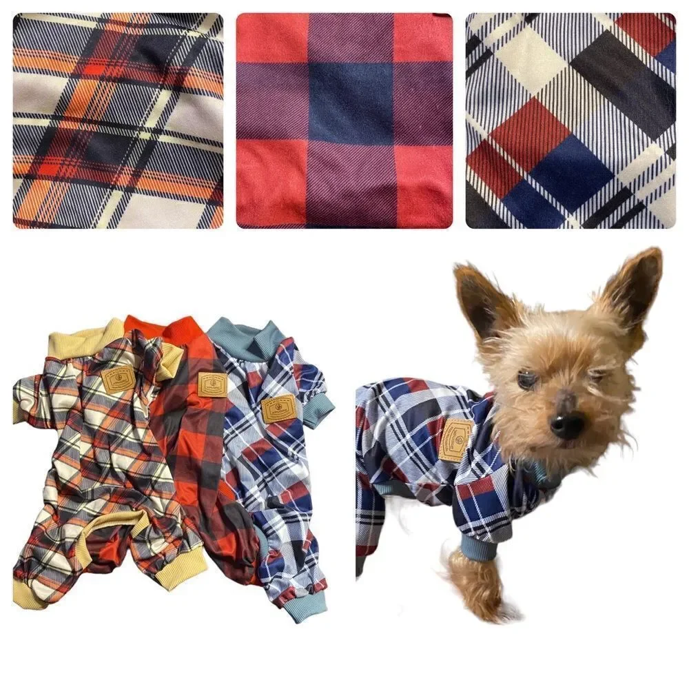 Lightweight Stretchy Plaid Dog Pajamas One Piece Outfit